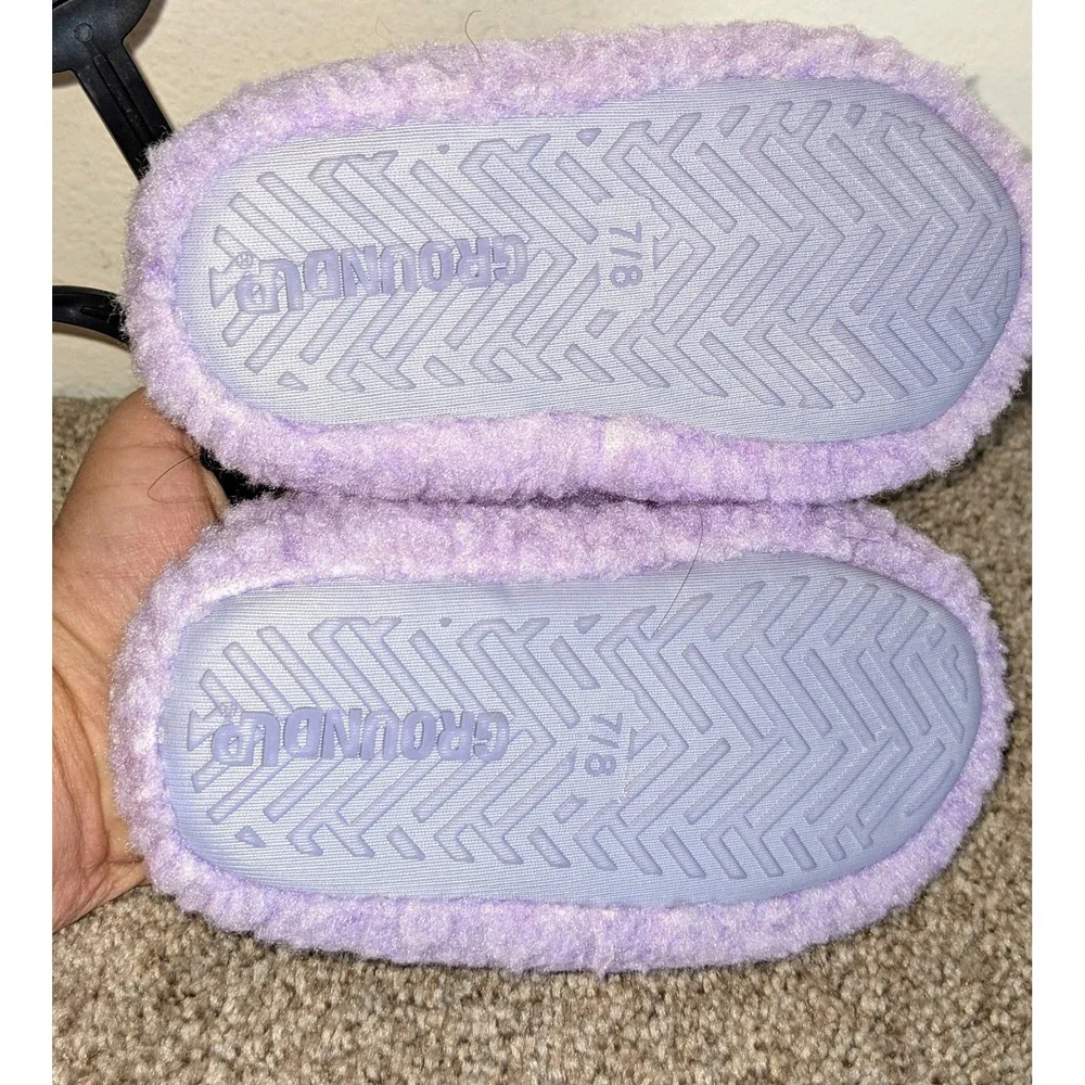 Disney Frozen Slippers Anna Elsa Plush Purple‎ Kids Size 7/8 NWT